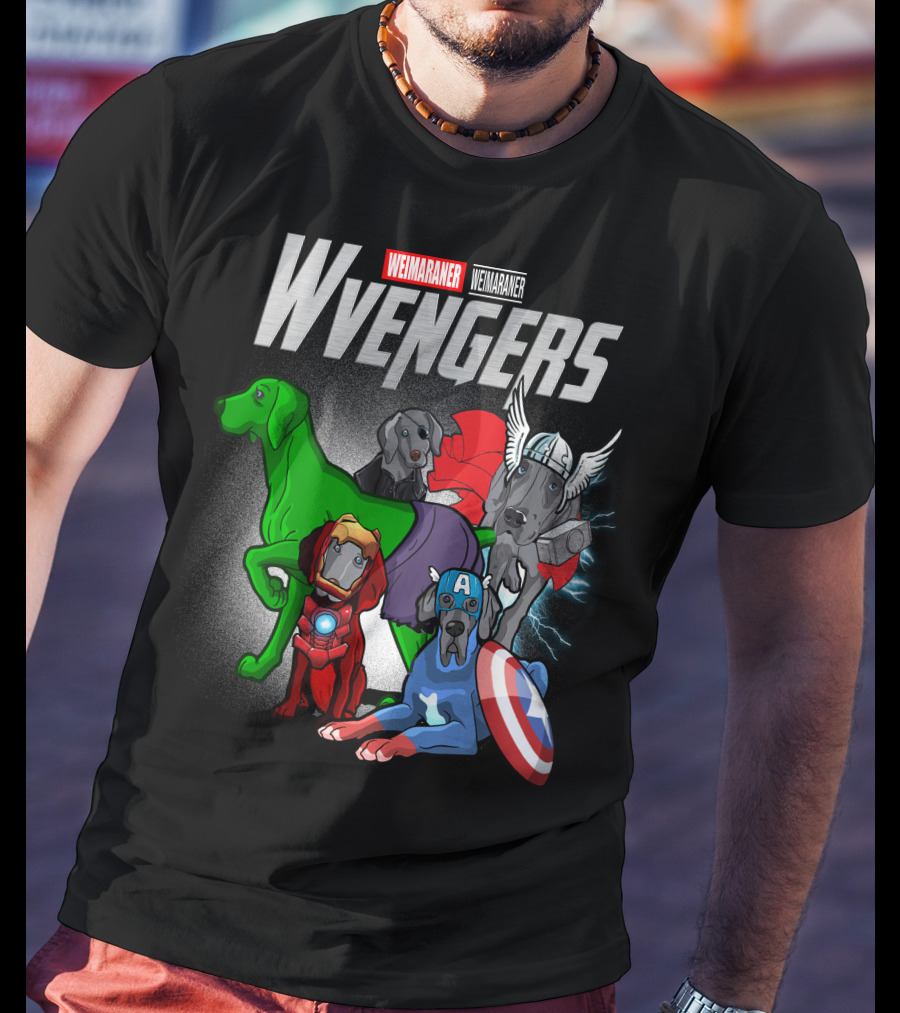 Weimaraner Wvengers Superhero Dog Group With Comic Elements T-Shirt