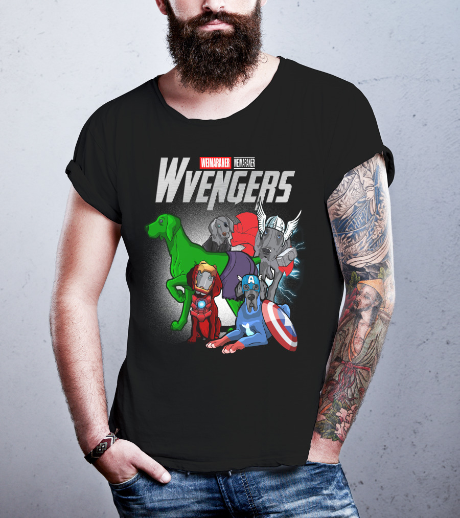 Weimaraner Wvengers Superhero Dog Group With Comic Elements T-Shirt