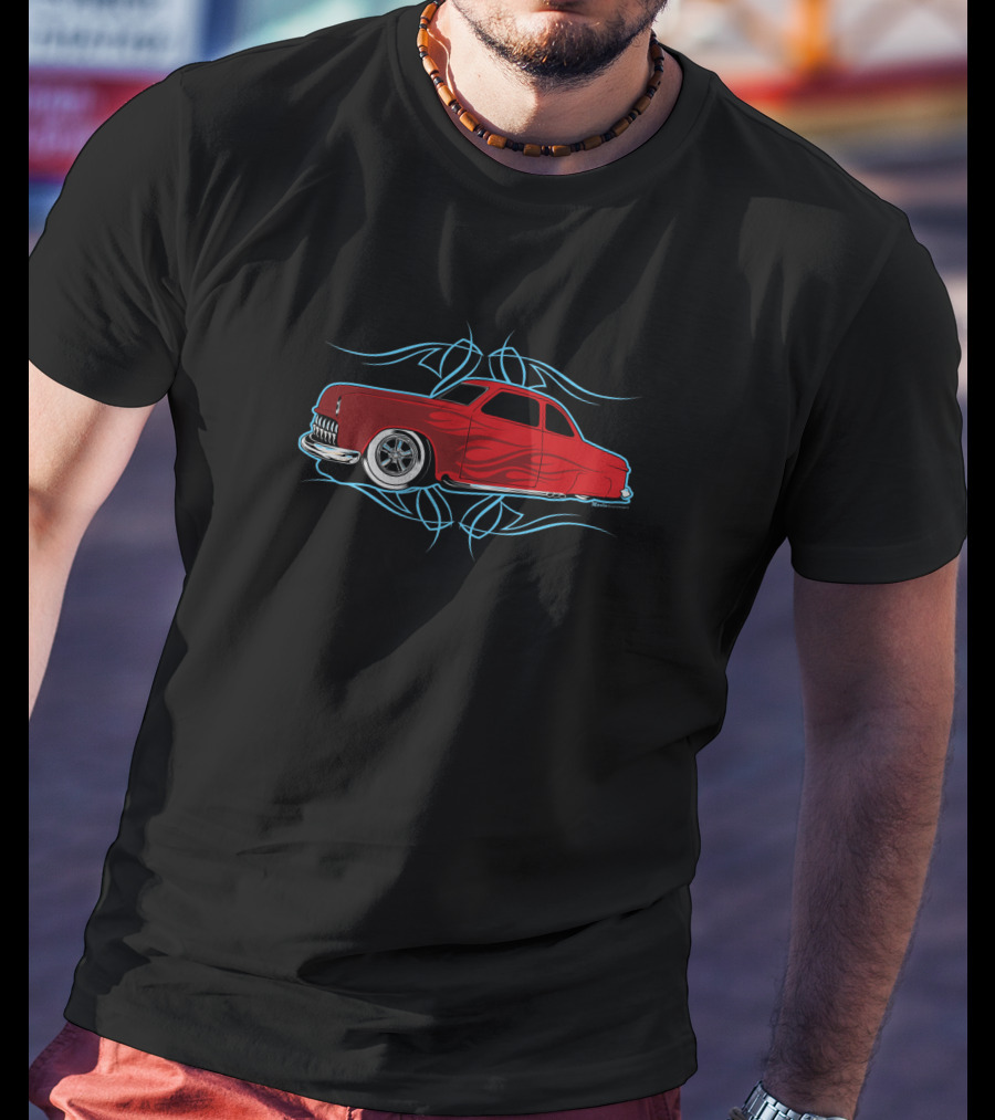 50 Kustom Red Classic Car With Blue Tribal Accents T-Shirt