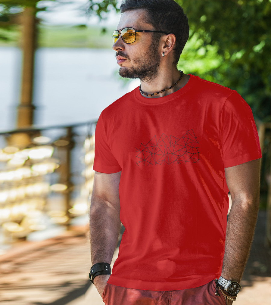 Ab Peaks Geometric Triangles Pattern Minimalist Black T-Shirt