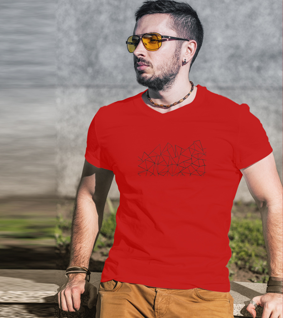 Ab Peaks Geometric Triangles Pattern Minimalist Black T-Shirt