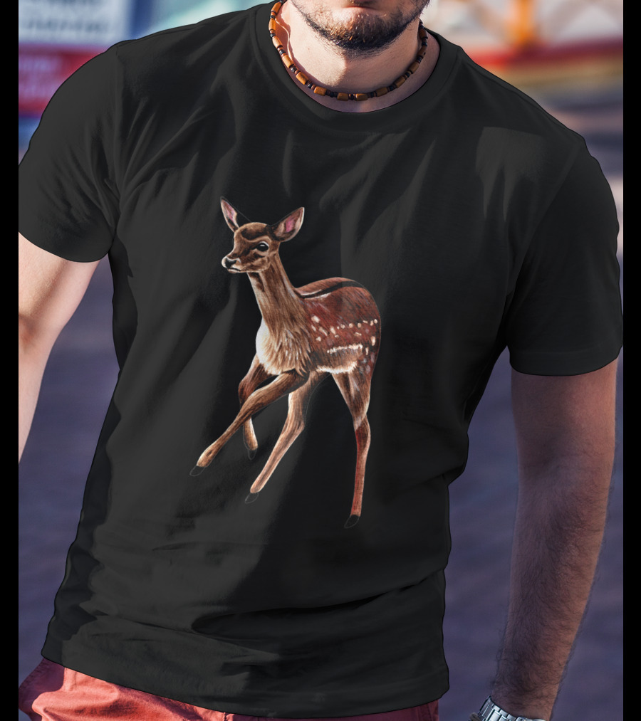 Baby Fallow Deer Fawn Ink And Watercolour Wildlife T-Shirt