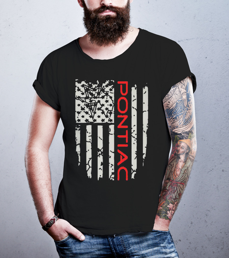 Pontiac Distressed American Flag With Firebird Emblem T-Shirt