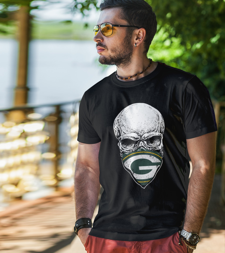 Skull With Green Bay Packers Logo Mask T-Shirt