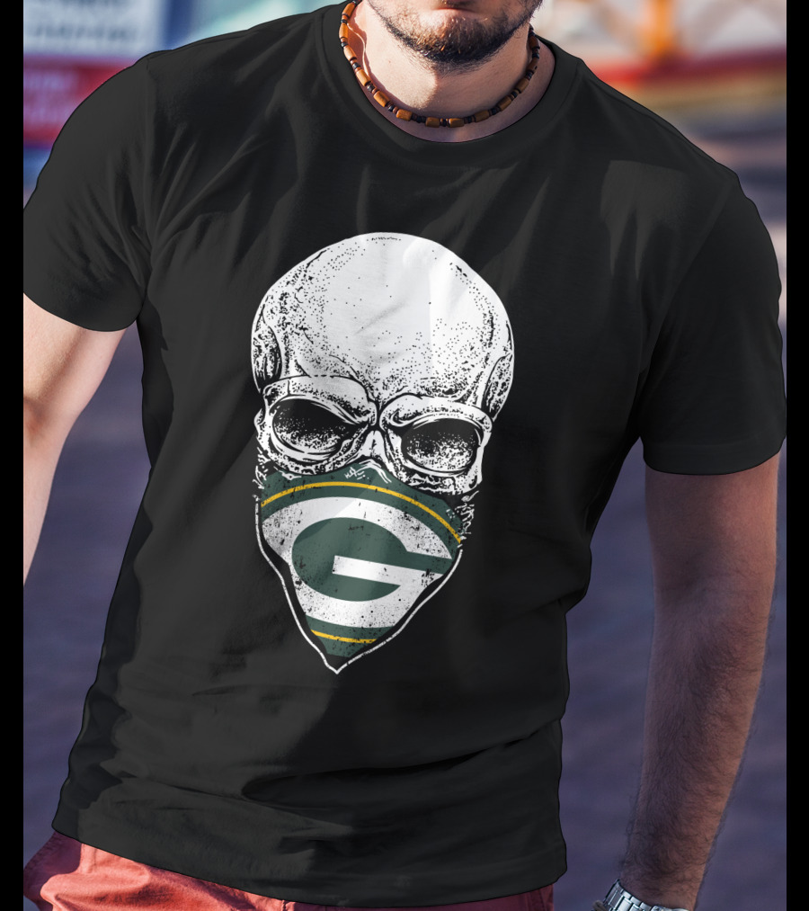Skull With Green Bay Packers Logo Mask T-Shirt