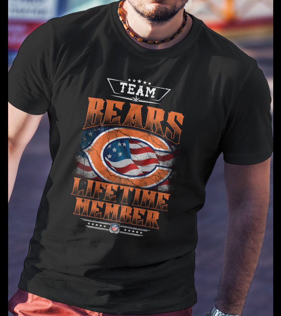 Team Chicago Bears Lifetime Member American Flag Nfl Stars T-Shirt