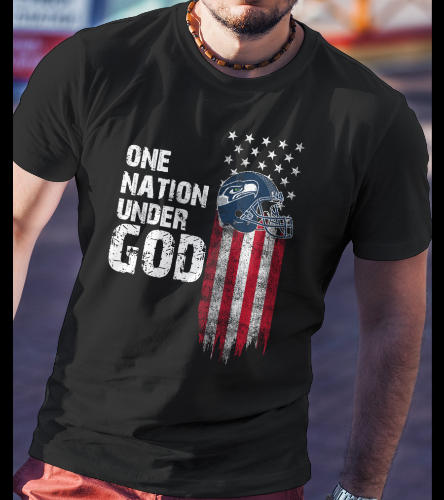 Seattle Seahawks One Nation Under God Flag Helmet T-Shirt