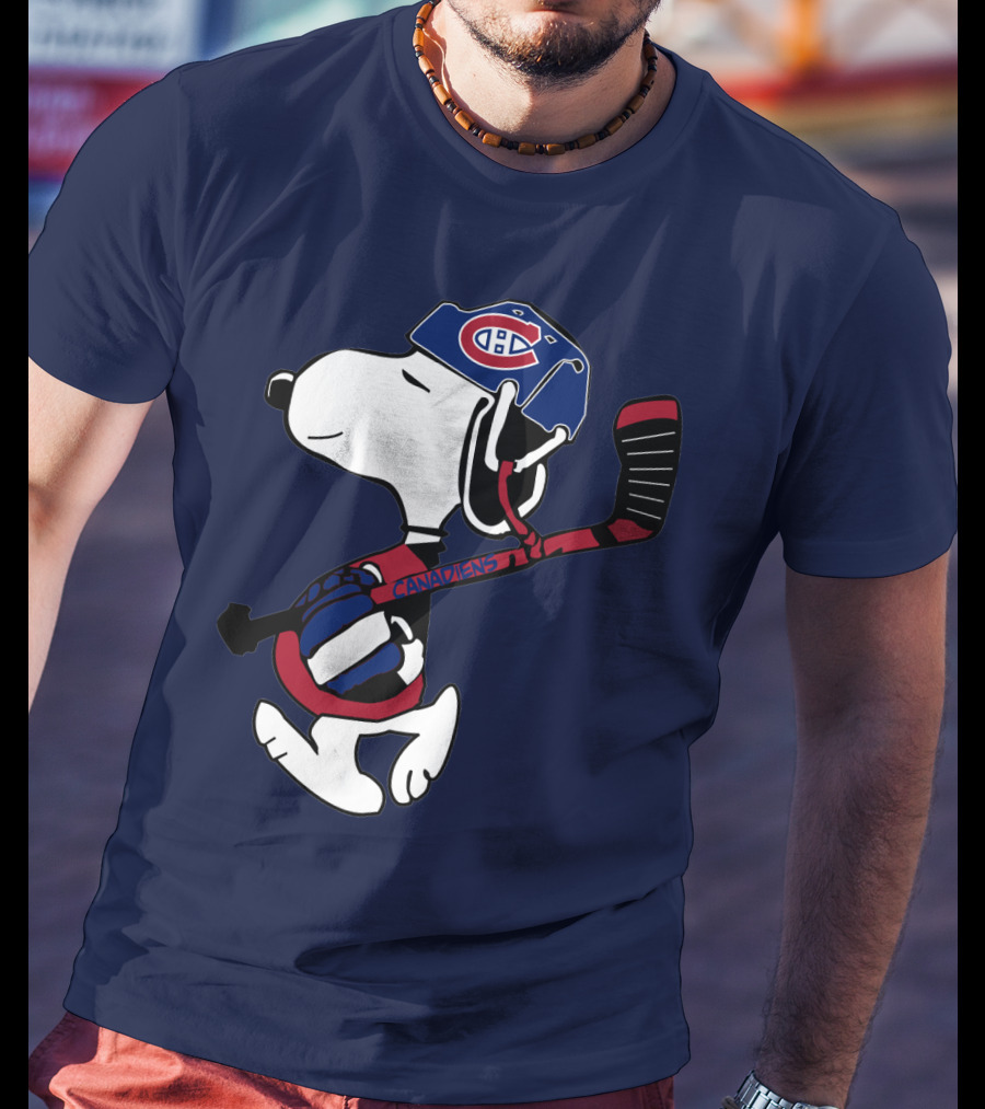 Snoopy Montreal Canadiens Hockey Helmet And Stick T-Shirt