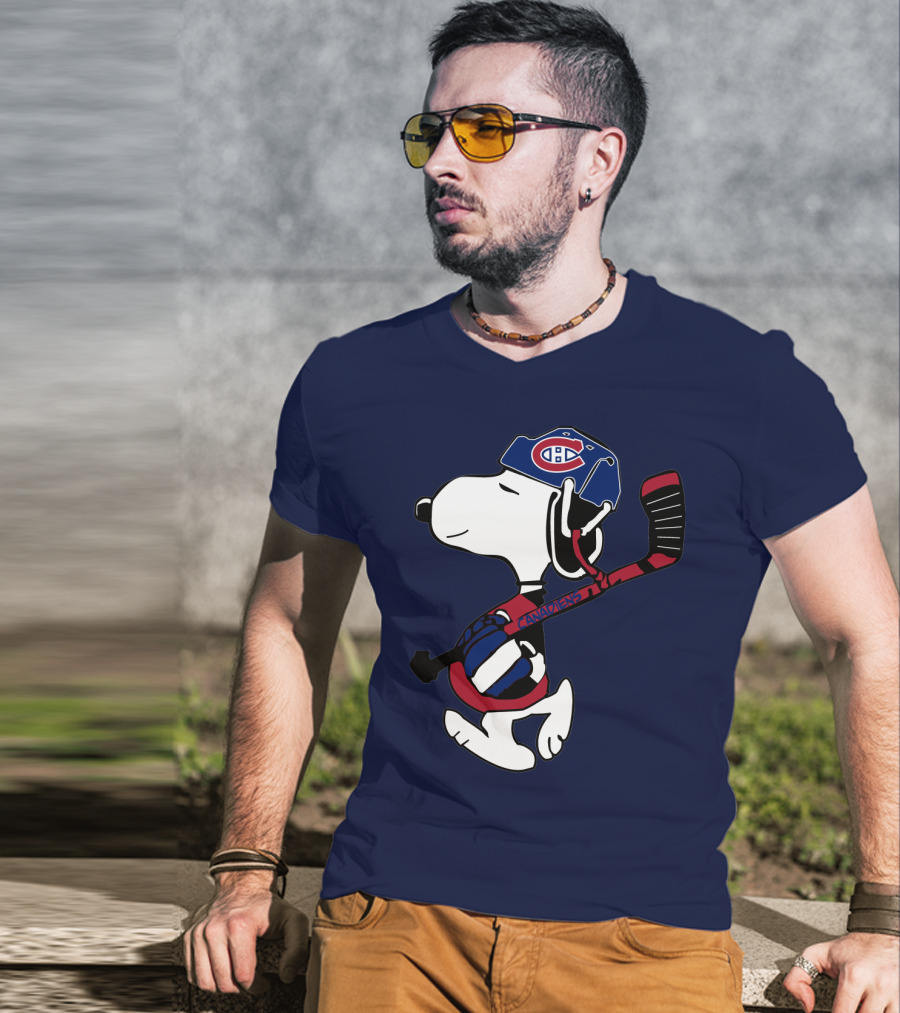 Snoopy Montreal Canadiens Hockey Helmet And Stick T-Shirt