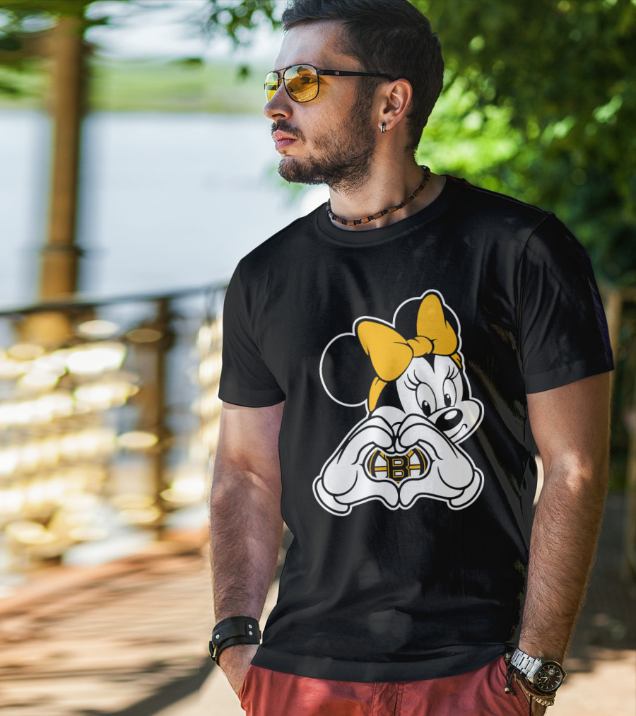 Boston Bruins Minnie Mouse Heart Hands T-Shirt