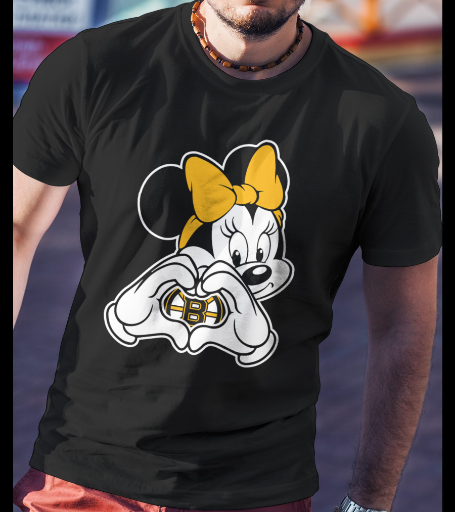 Boston Bruins Minnie Mouse Heart Hands T-Shirt