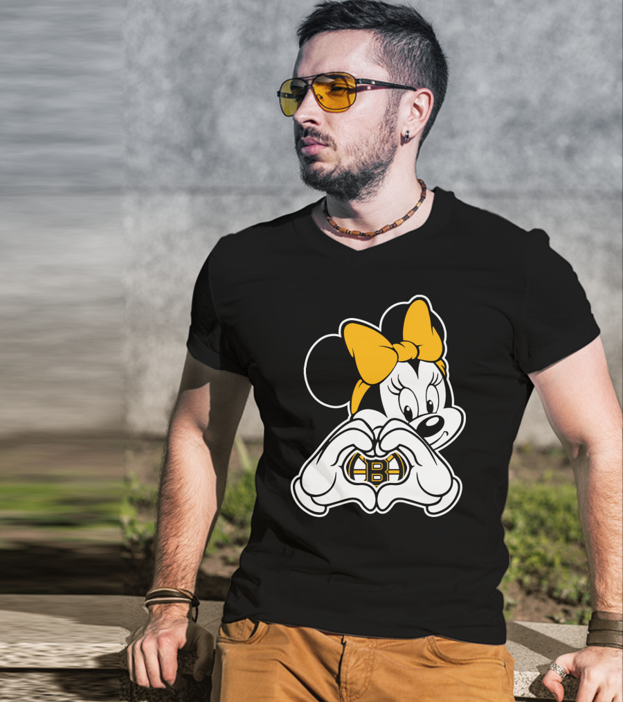 Boston Bruins Minnie Mouse Heart Hands T-Shirt