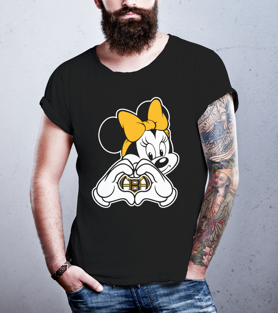 Boston Bruins Minnie Mouse Heart Hands T-Shirt