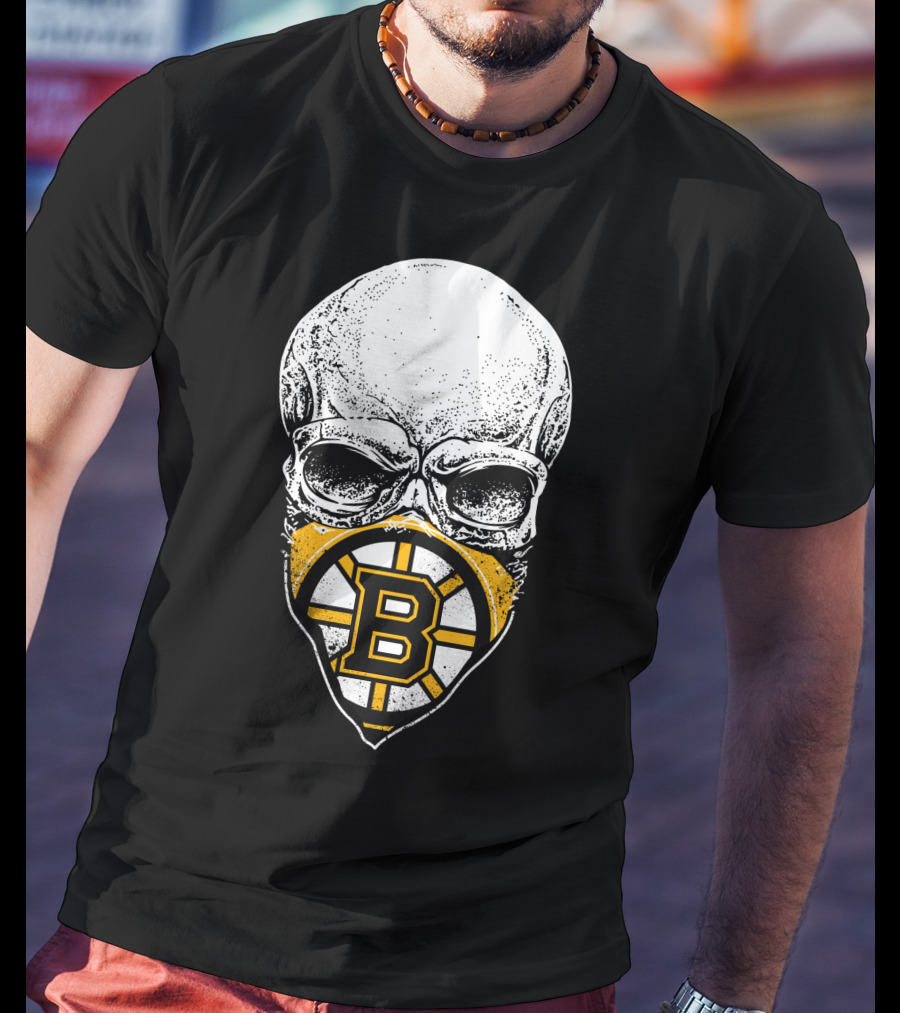 Boston Bruins Skull Mask Hockey T-Shirt