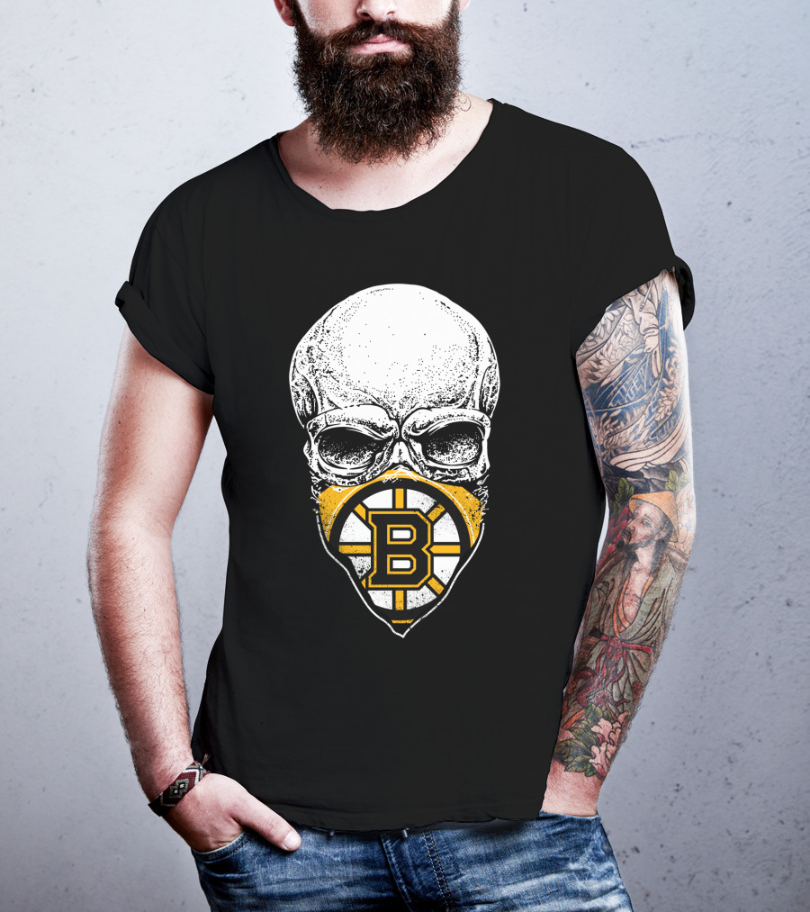 Boston Bruins Skull Mask Hockey T-Shirt