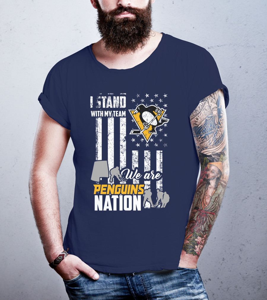 I Stand With My Team We Are Penguins Nation Stars Stripes Hockey Players T-Shirt
