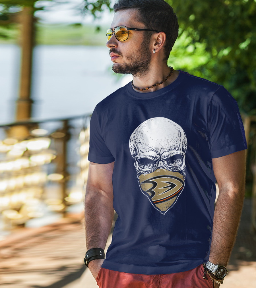 Anaheim Ducks Skull With Team Logo Mask T-Shirt