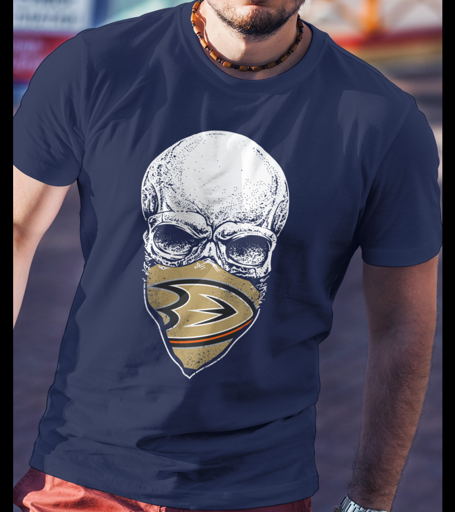 Anaheim Ducks Skull With Team Logo Mask T-Shirt