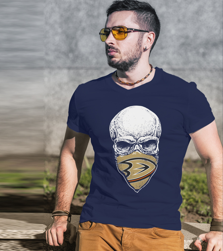 Anaheim Ducks Skull With Team Logo Mask T-Shirt