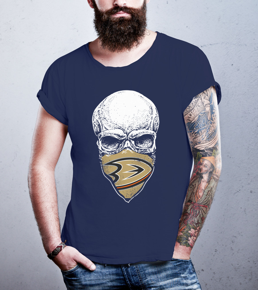 Anaheim Ducks Skull With Team Logo Mask T-Shirt