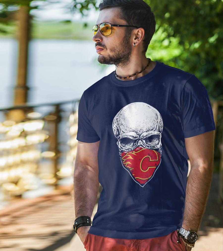Calgary Flames Skull With Team Logo Bandana T-Shirt