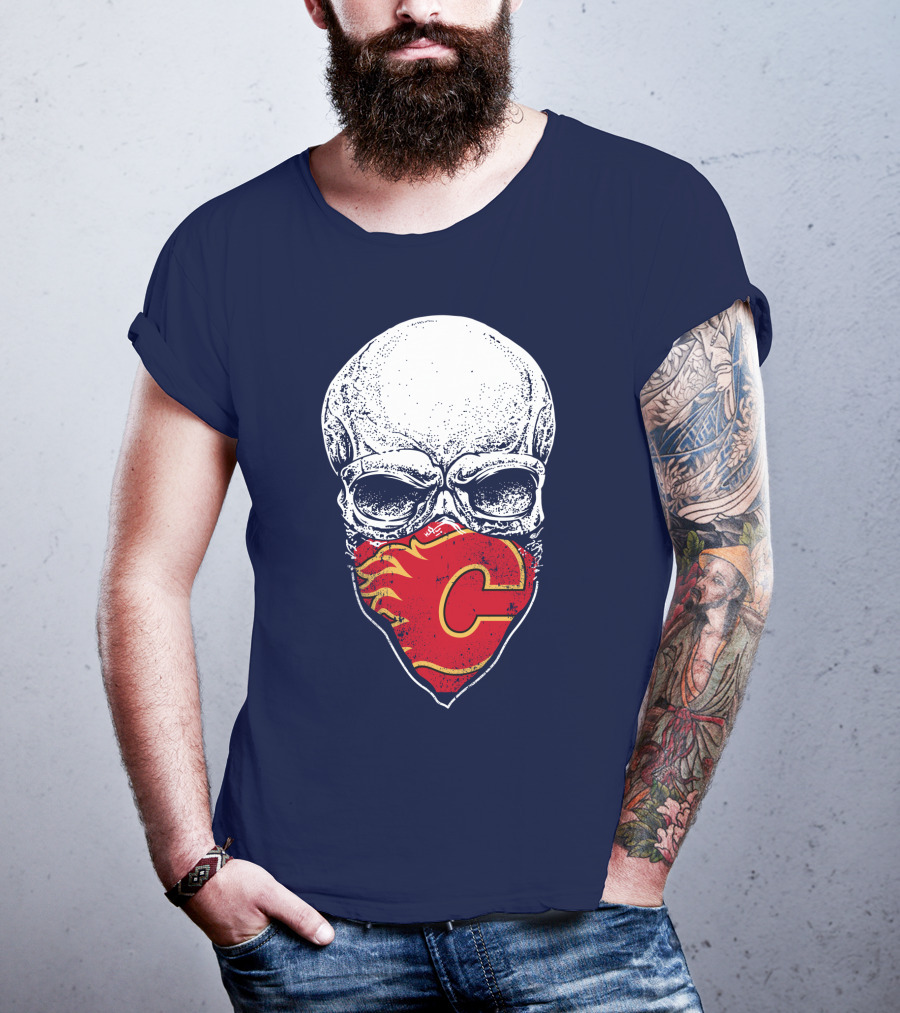 Calgary Flames Skull With Team Logo Bandana T-Shirt