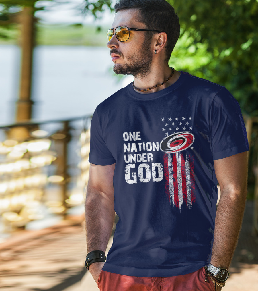 One Nation Under God Carolina Hurricanes Flag Stars T-Shirt