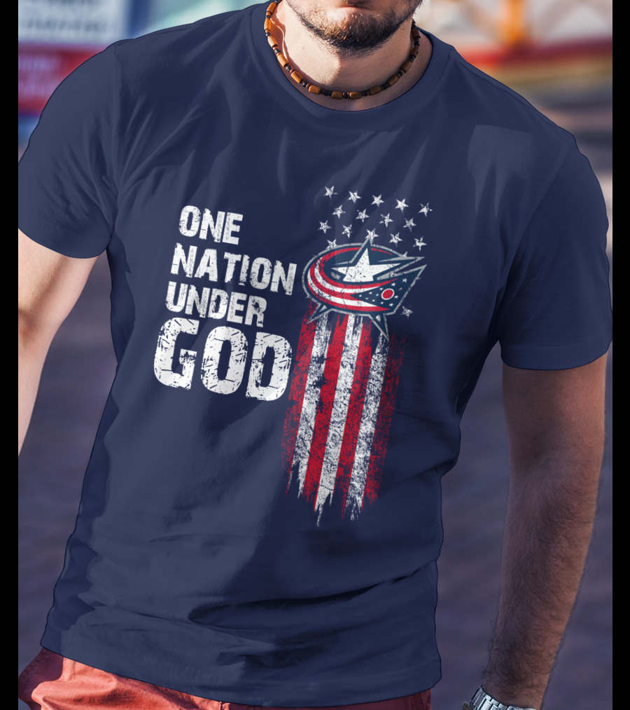 One Nation Under God Columbus Blue Jackets Flag Stars And Stripes T-Shirt