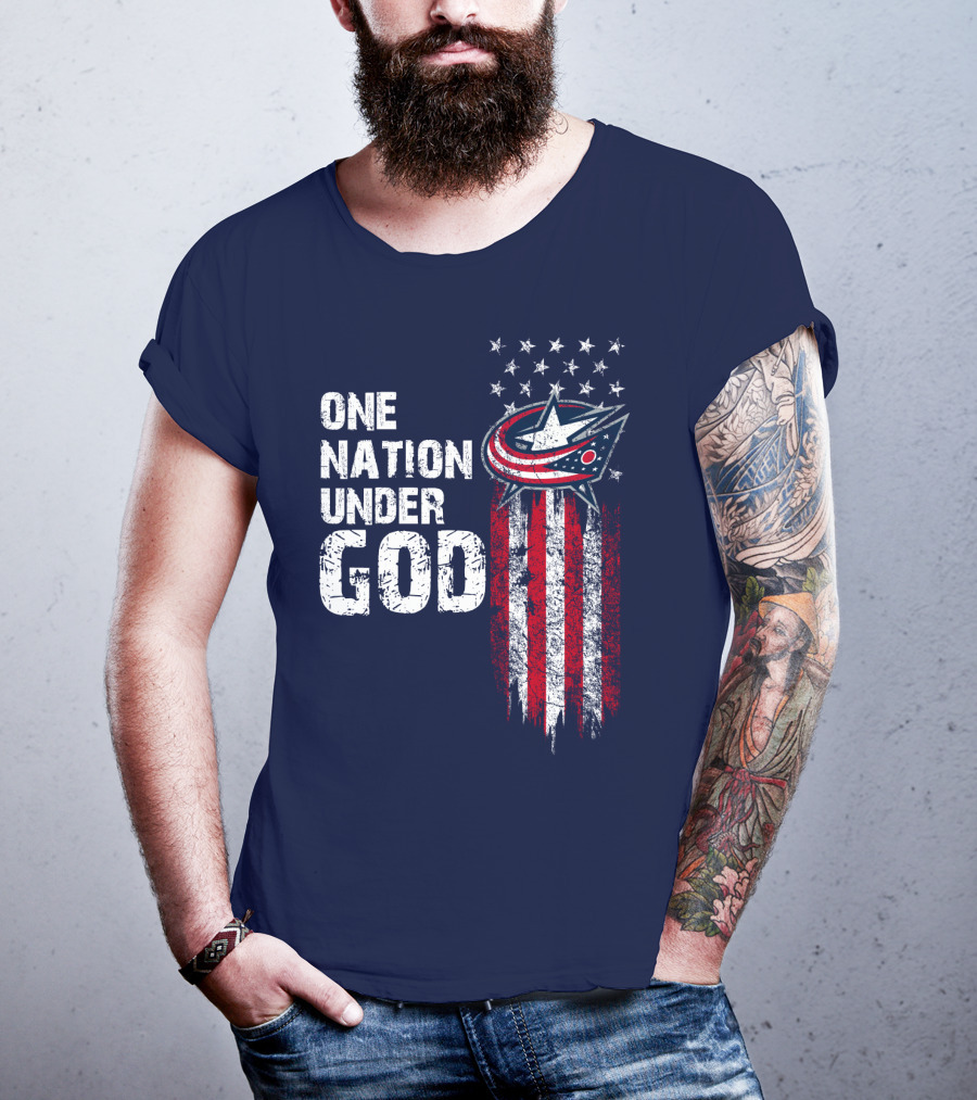 One Nation Under God Columbus Blue Jackets Flag Stars And Stripes T-Shirt