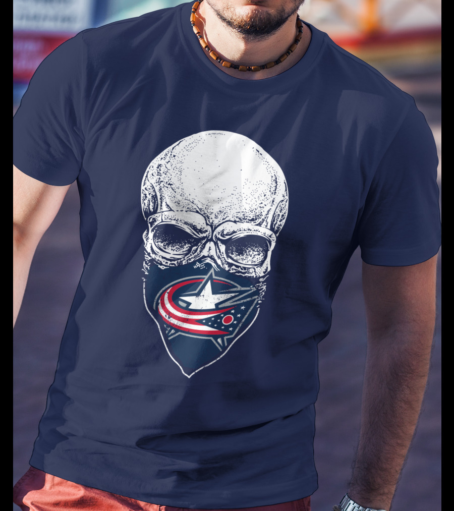 Columbus Blue Jackets Skull Bandana T-Shirt