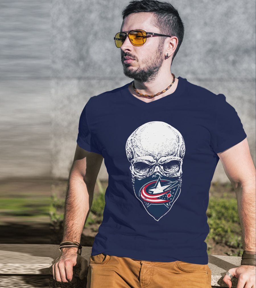 Columbus Blue Jackets Skull Bandana T-Shirt
