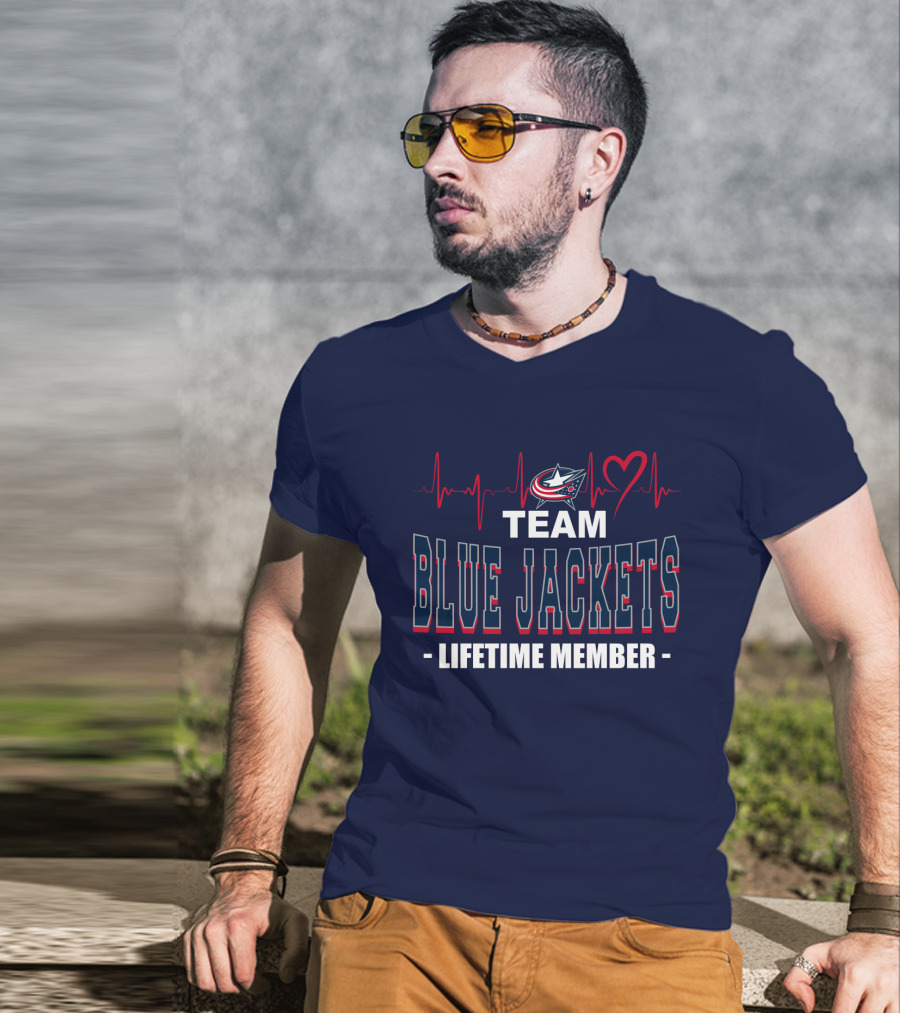 Team Blue Jackets Lifetime Member Heartbeat T-Shirt