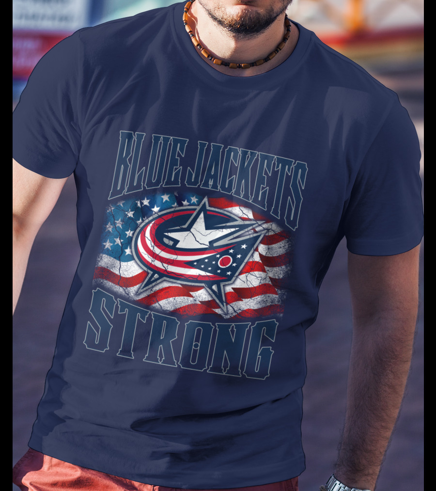 Blue Jackets Strong American Flag T-Shirt