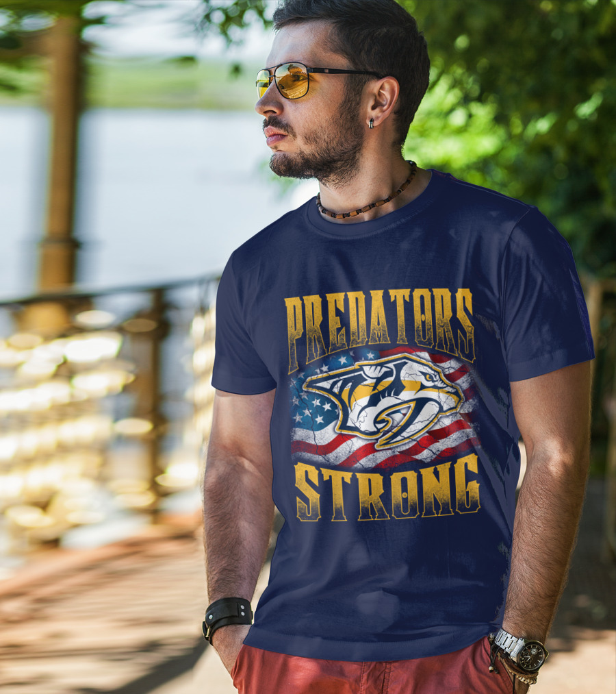 Predators Strong American Flag Nashville Predators T-Shirt