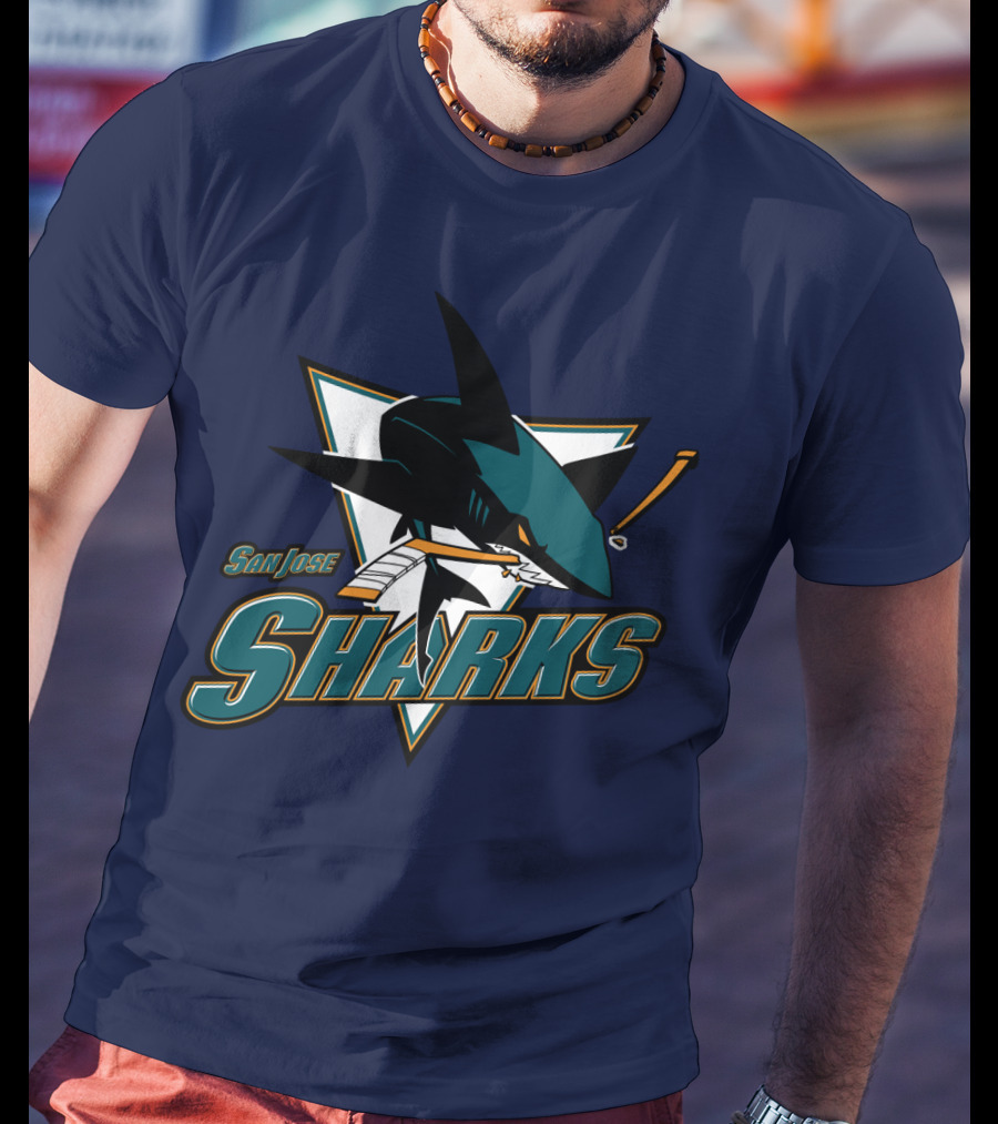 San Jose Sharks Hockey Team Logo With Shark And Hockey Stick T-Shirt