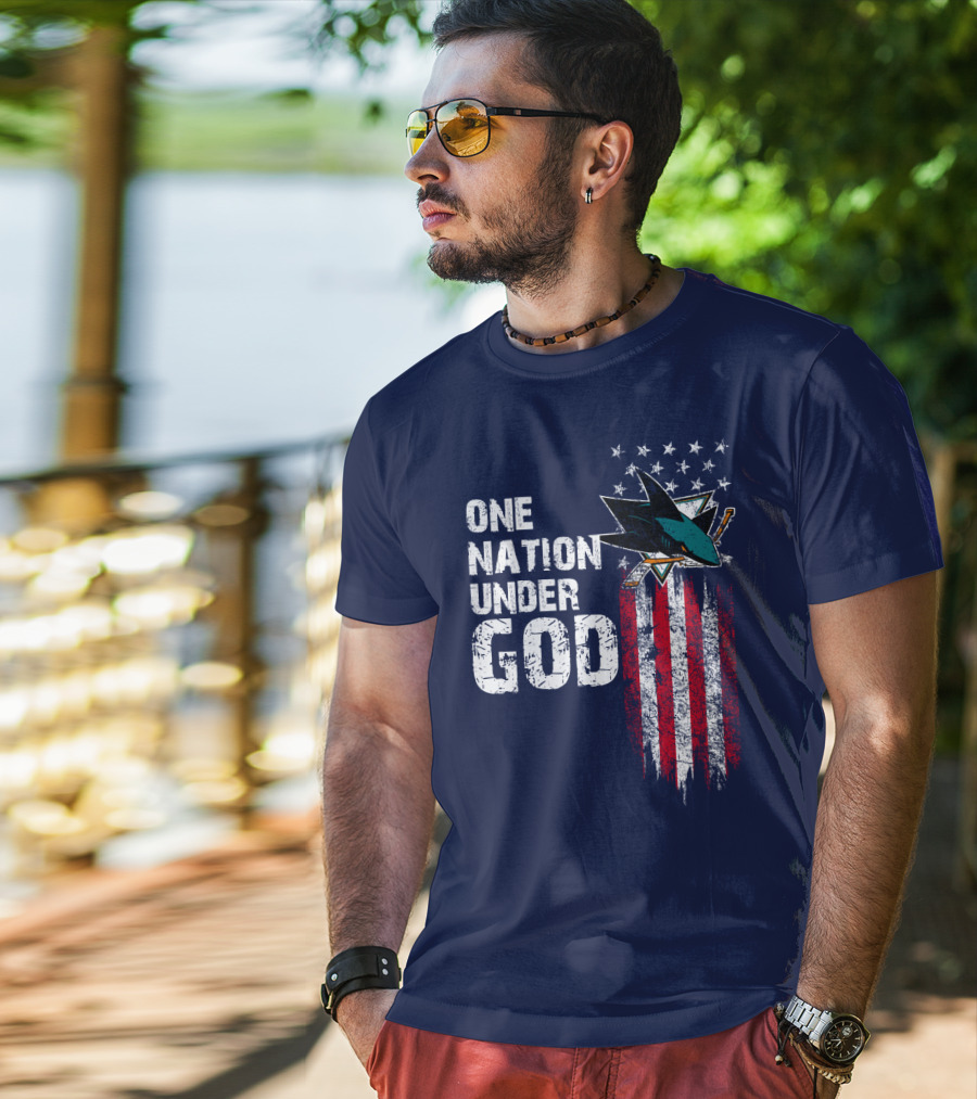 One Nation Under God San Jose Sharks American Flag Stars T-Shirt