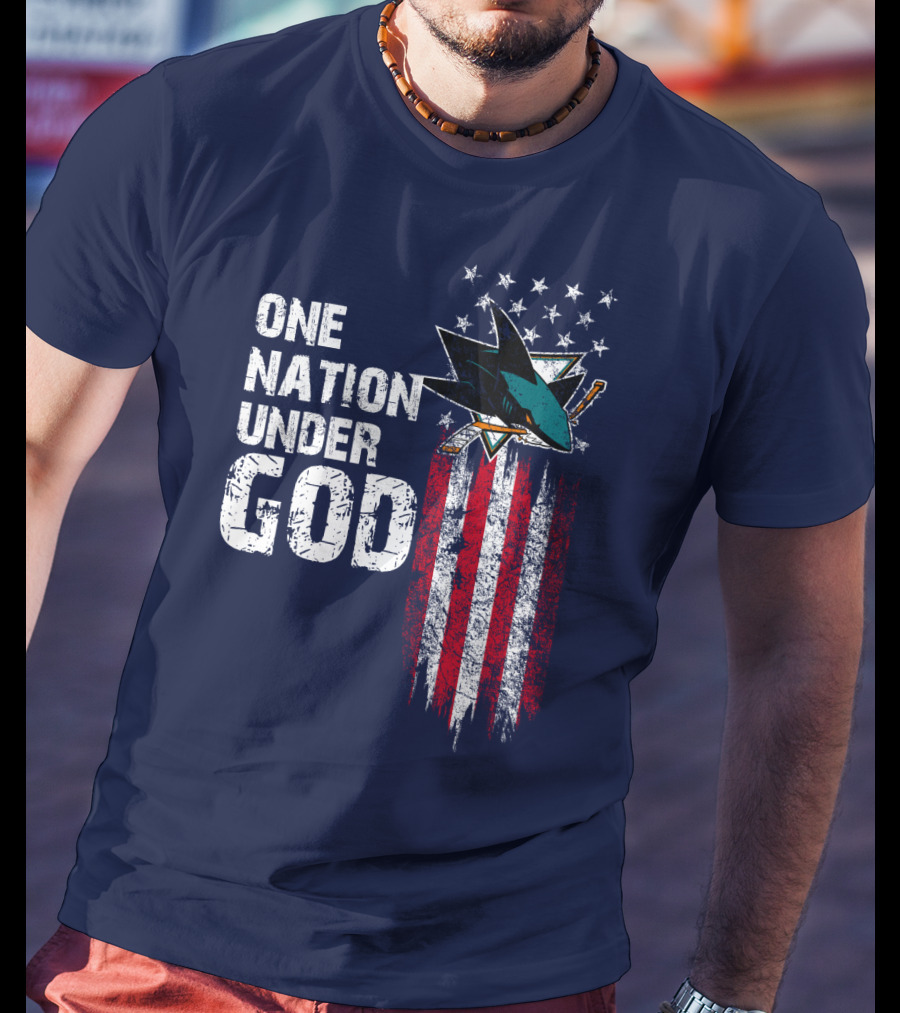 One Nation Under God San Jose Sharks American Flag Stars T-Shirt