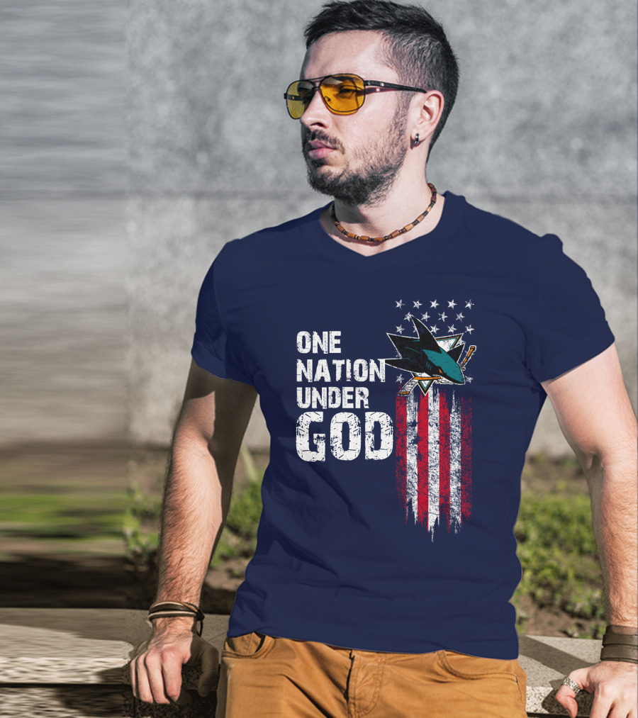 One Nation Under God San Jose Sharks American Flag Stars T-Shirt