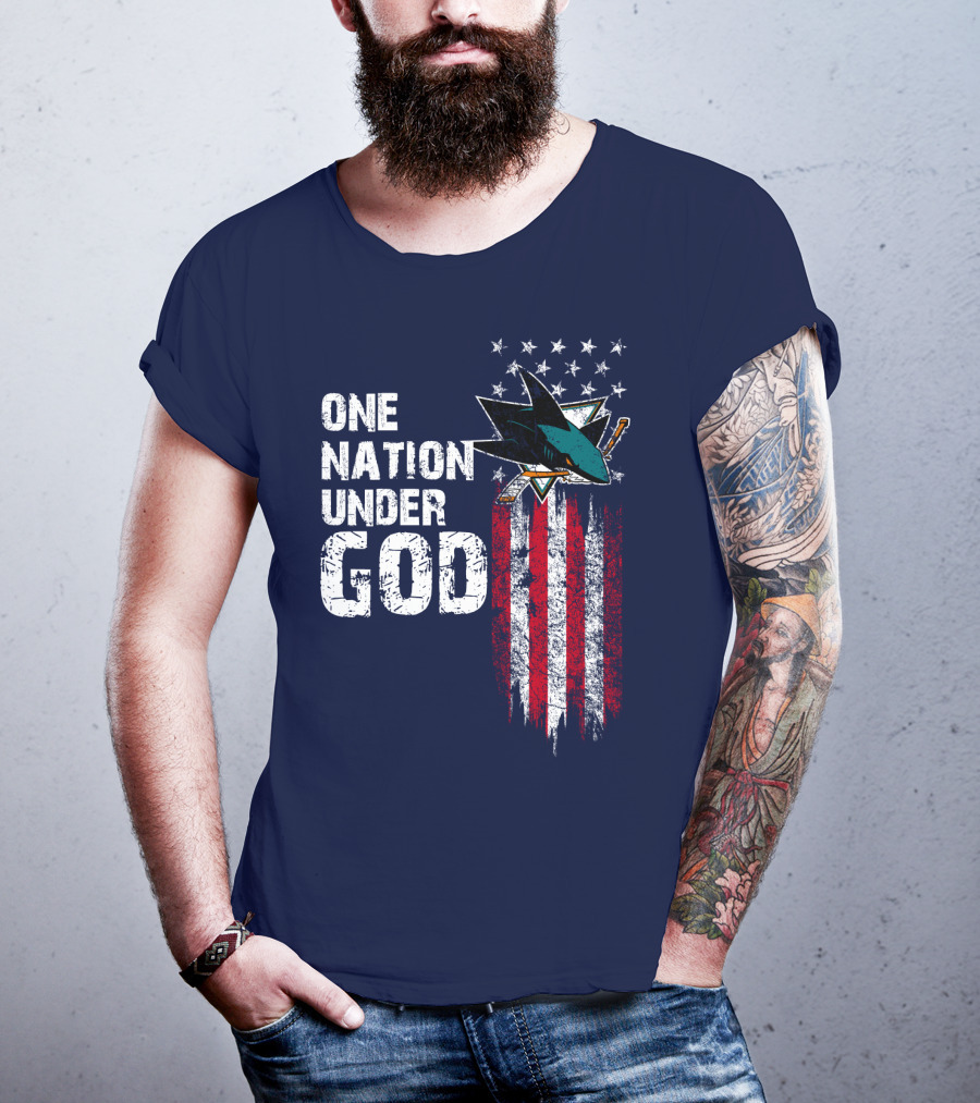 One Nation Under God San Jose Sharks American Flag Stars T-Shirt