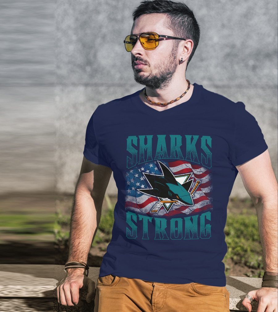 Sharks Strong American Flag San Jose Sharks T-Shirt