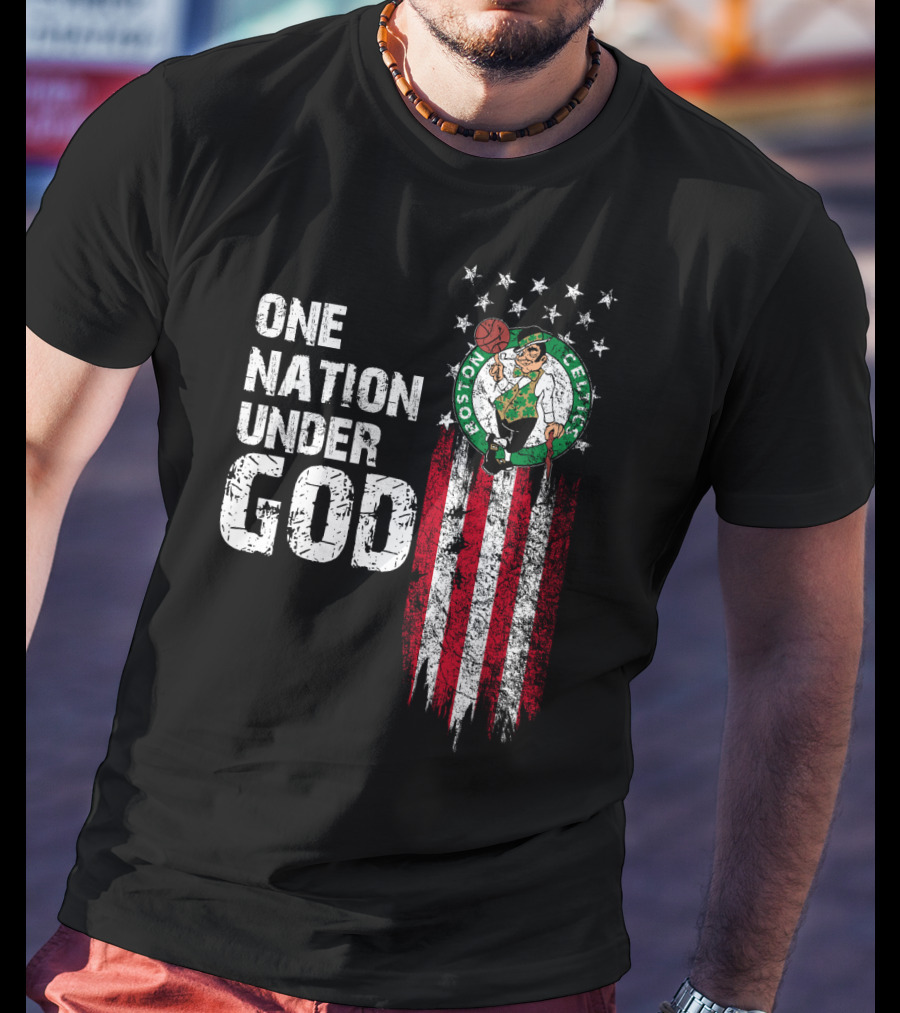 One Nation Under God Boston Celtics Stars Stripes Basketball T-Shirt