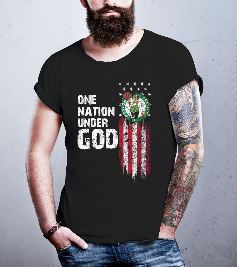 One Nation Under God Boston Celtics Stars Stripes Basketball T-Shirt