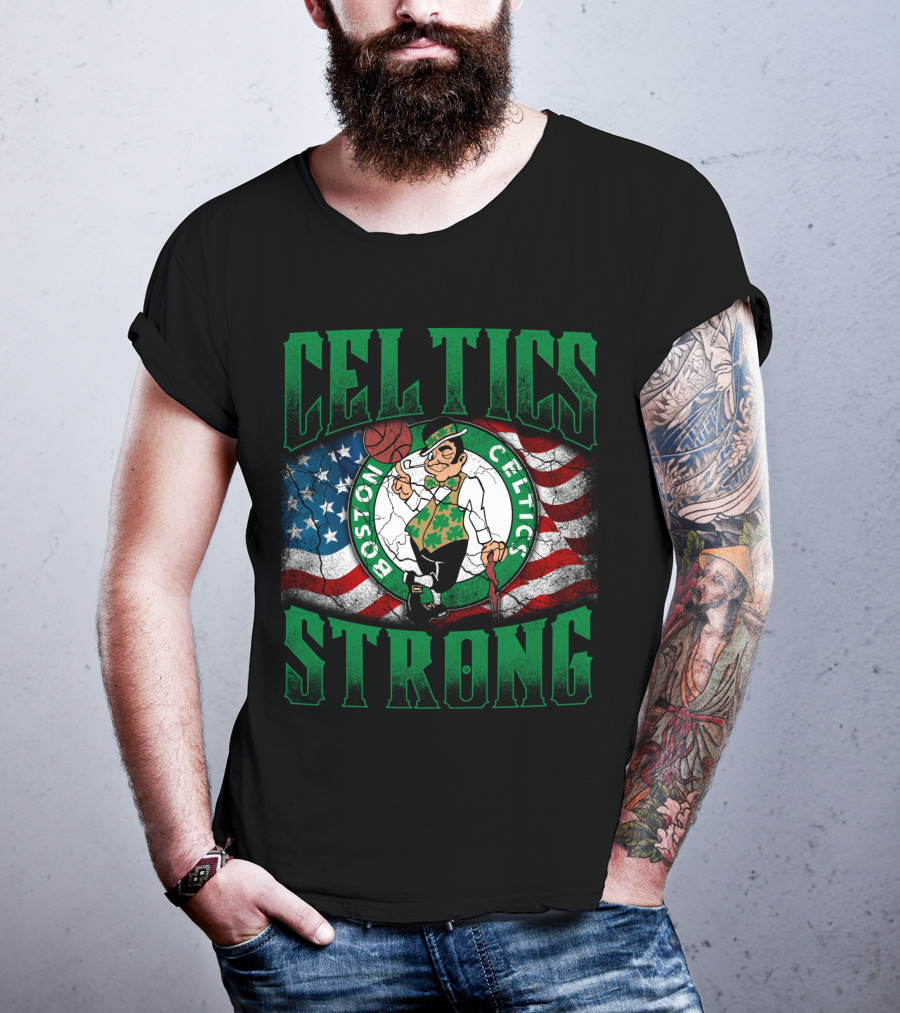 Celtics Strong Boston Celtics American Flag T-Shirt