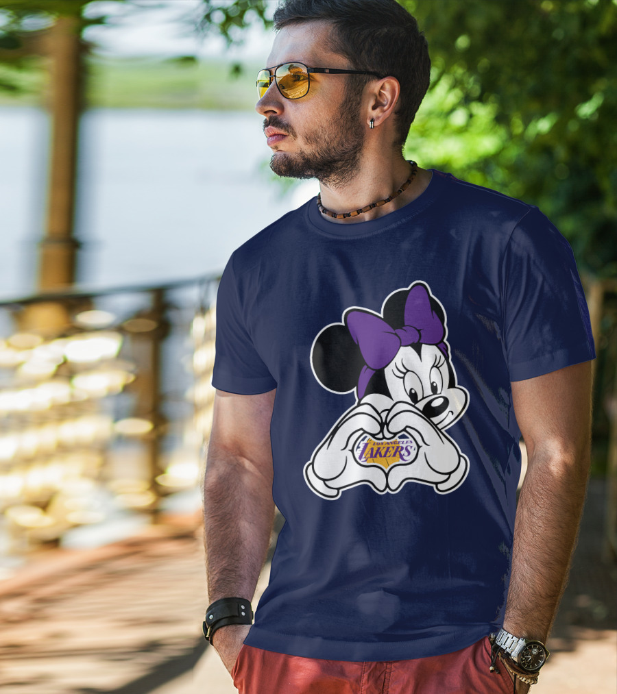 Minnie Mouse Heart Hands Los Angeles Lakers Purple Bow T-Shirt