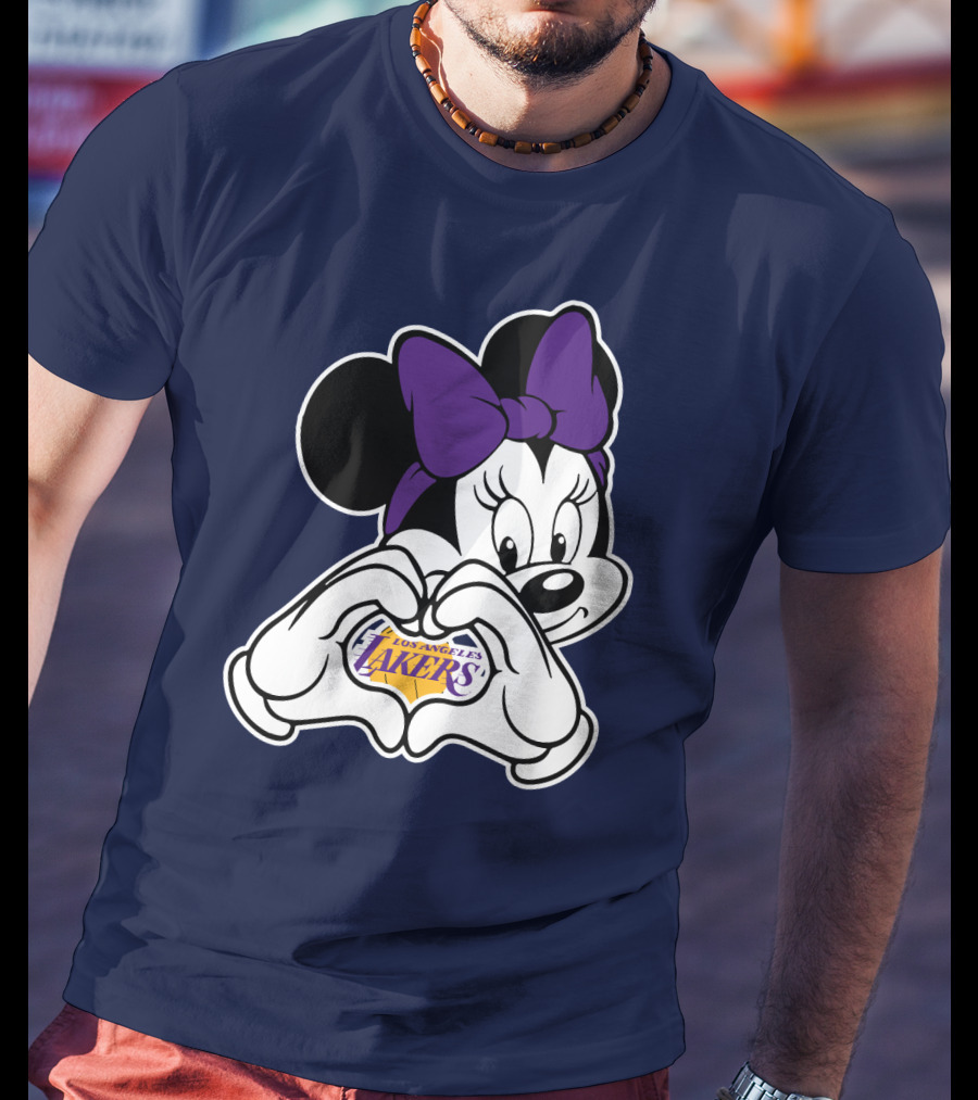 Minnie Mouse Heart Hands Los Angeles Lakers Purple Bow T-Shirt