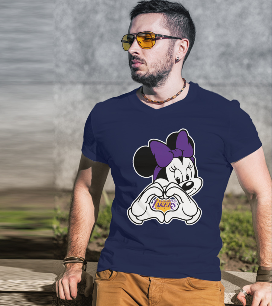 Minnie Mouse Heart Hands Los Angeles Lakers Purple Bow T-Shirt