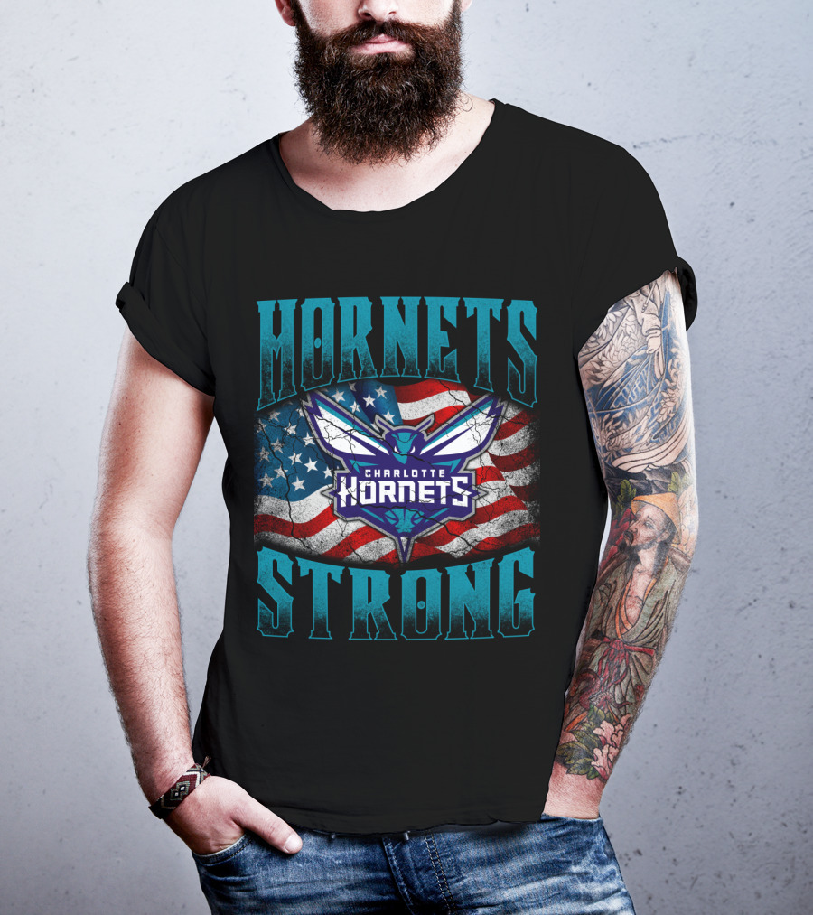 Hornets Strong Charlotte Hornets American Flag T-Shirt