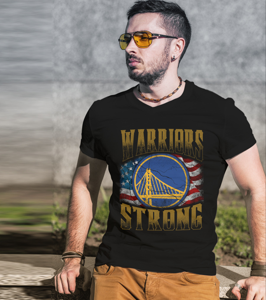 Warriors Strong Golden State American Flag Bridge T-Shirt