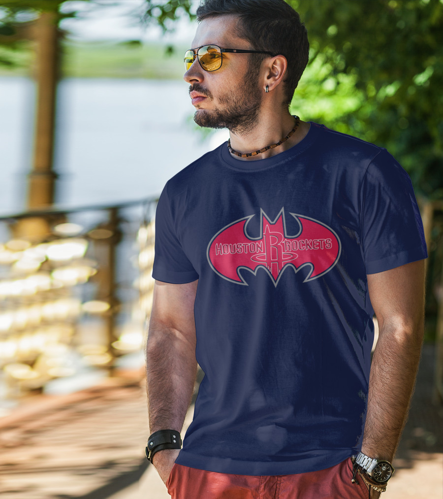 Houston Rockets Batman Logo Red Bat Symbol T-Shirt