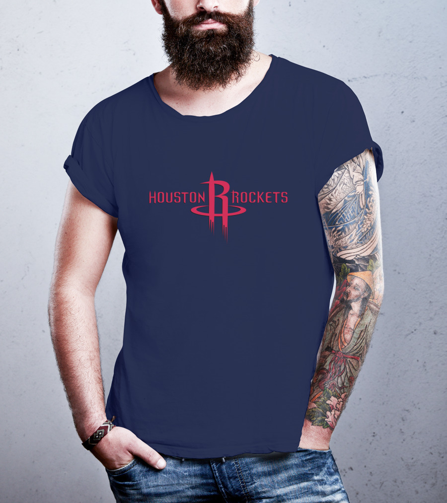 Houston Rockets Nba Red Logo On Dark Blue T-Shirt